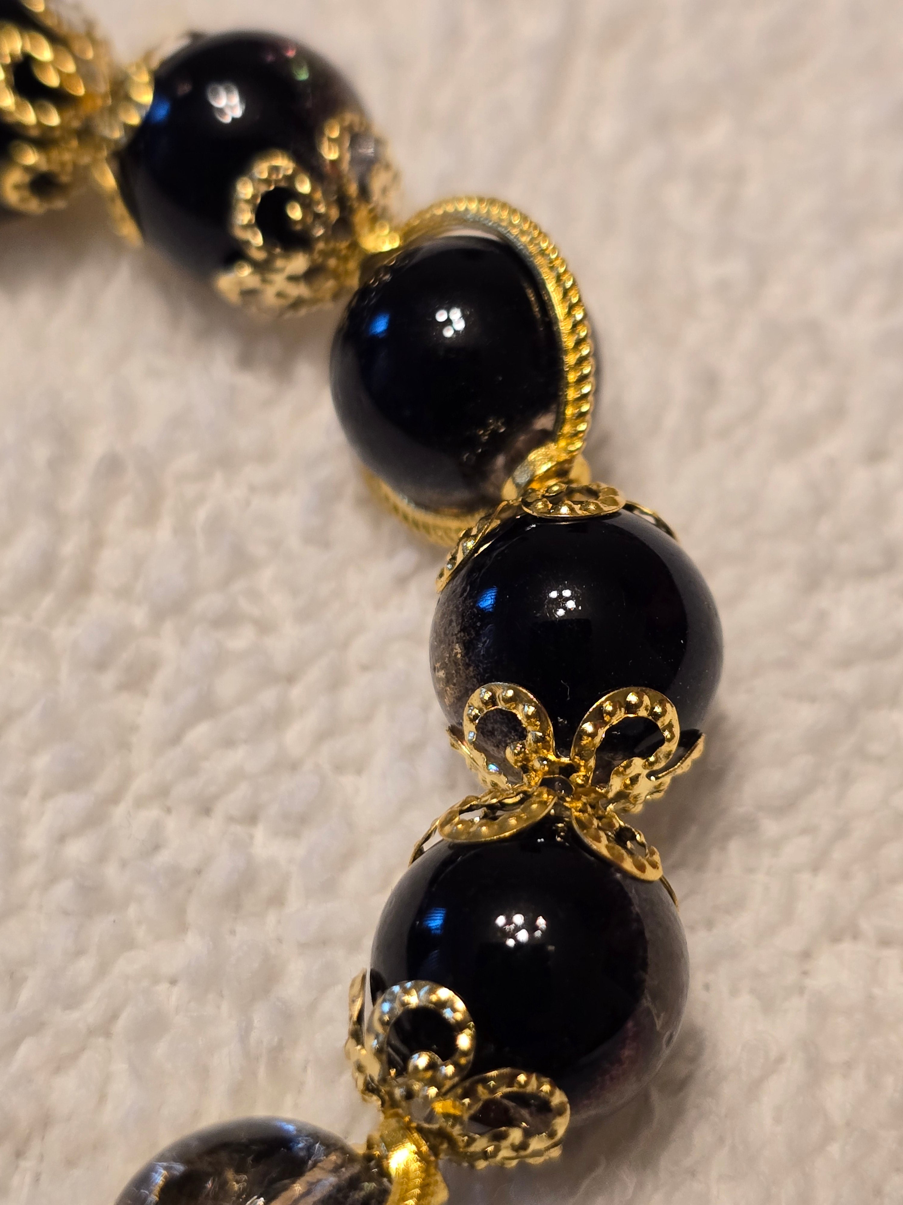 Black and Red Glass Bead with Gold Accents
