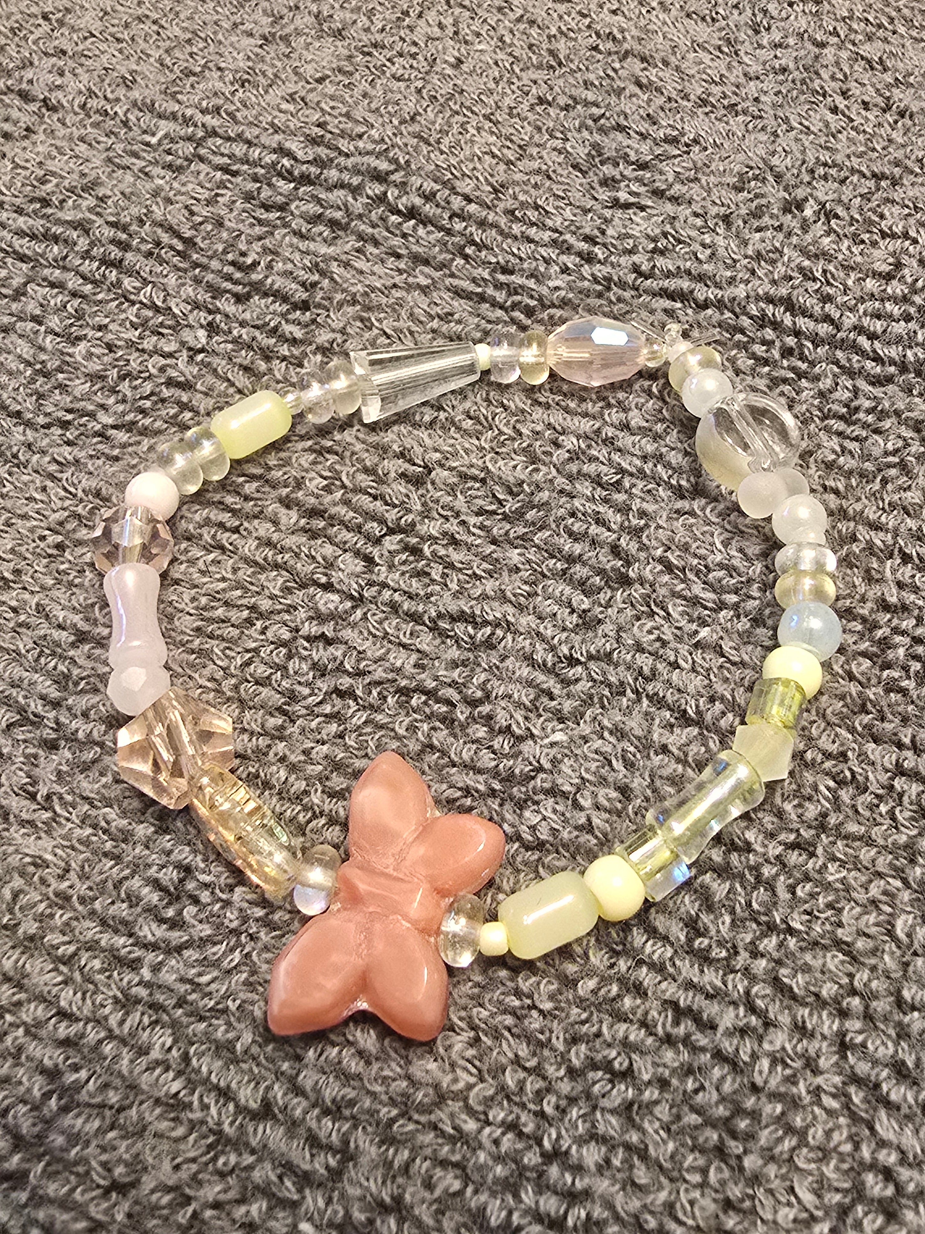 Pink Butterfly Glass and Crystal Beads Childs Bracelet